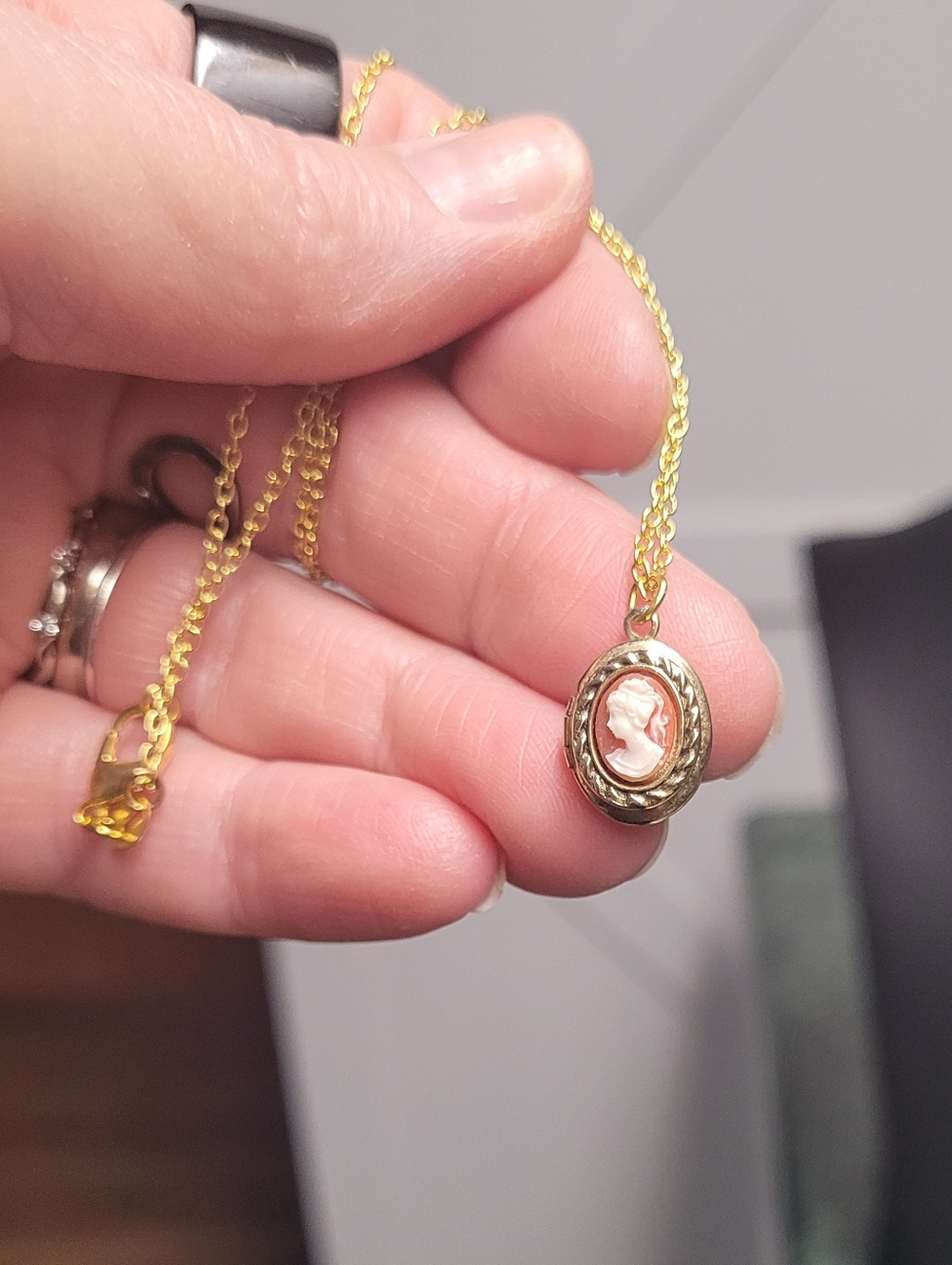 Gold Plated Darker Pink Cameo Locket Pendant Necklace - Women's Jewelry